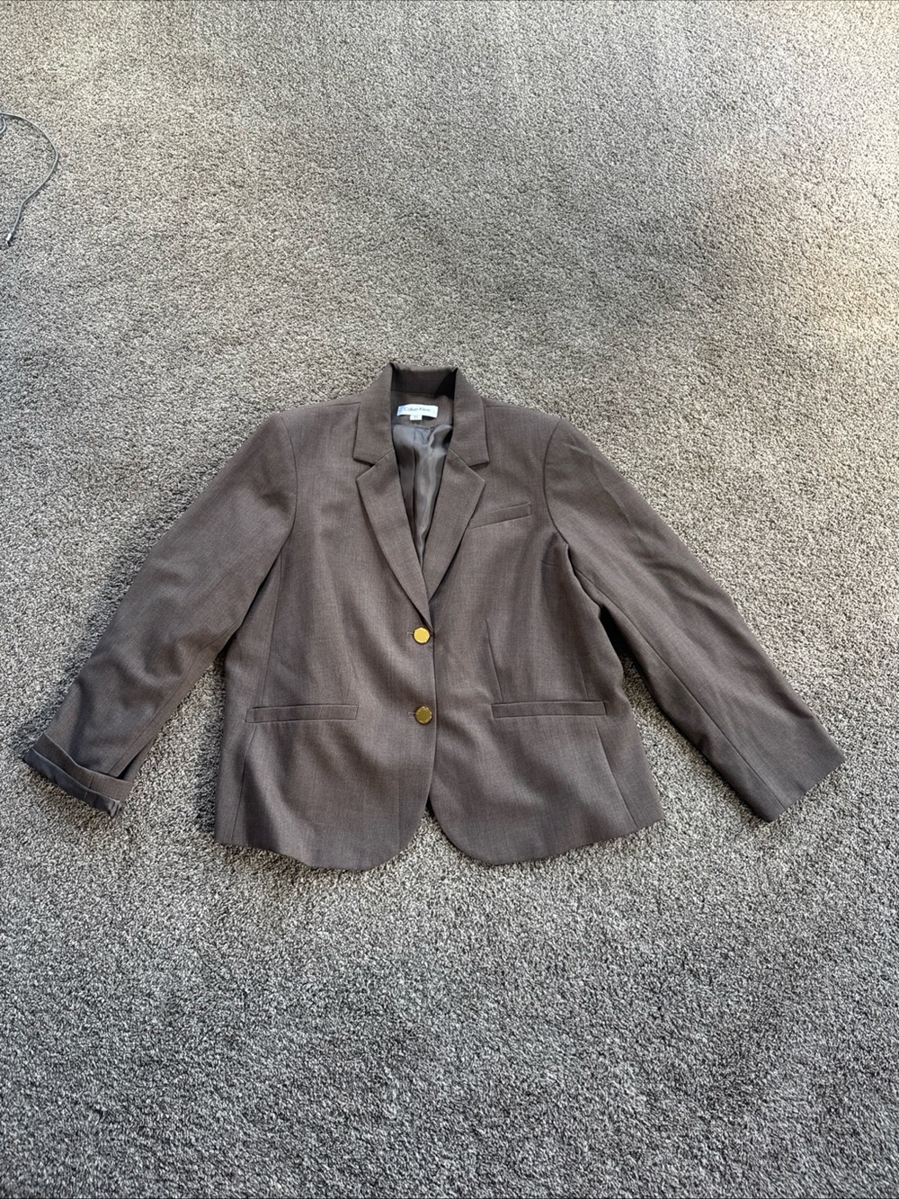 Calvin Klein Women’s 20wTailored Brown Blazer Suit Coat Jacket with Gold Buttons
